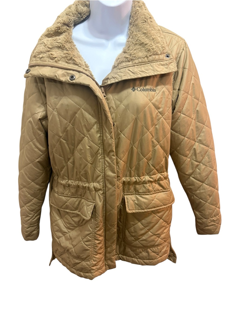 Columbia Quilted Tan Puffer Jacket with Faux Fur Collar